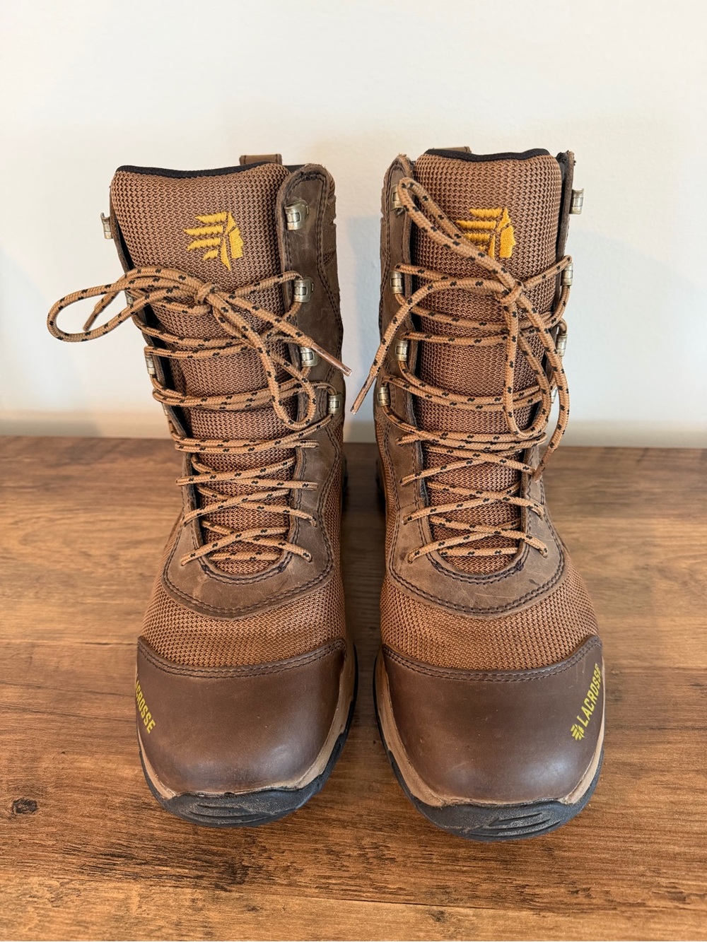LaCrosse Brown Men's Lace-Up Waterproof Hunting Boots with Yellow Logo